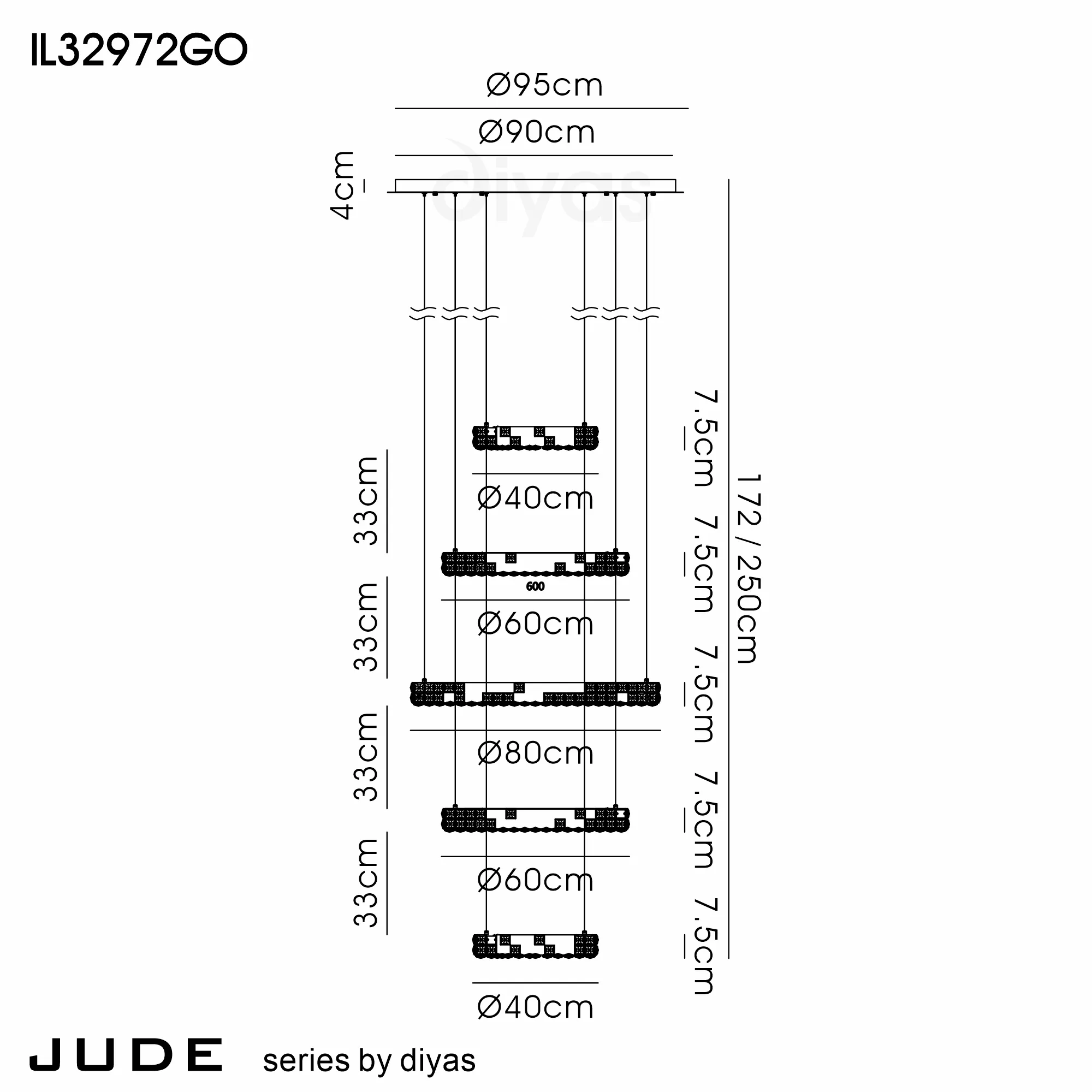 Jude Gold Crystal Ceiling Lights Diyas Tiered Crystal Fittings